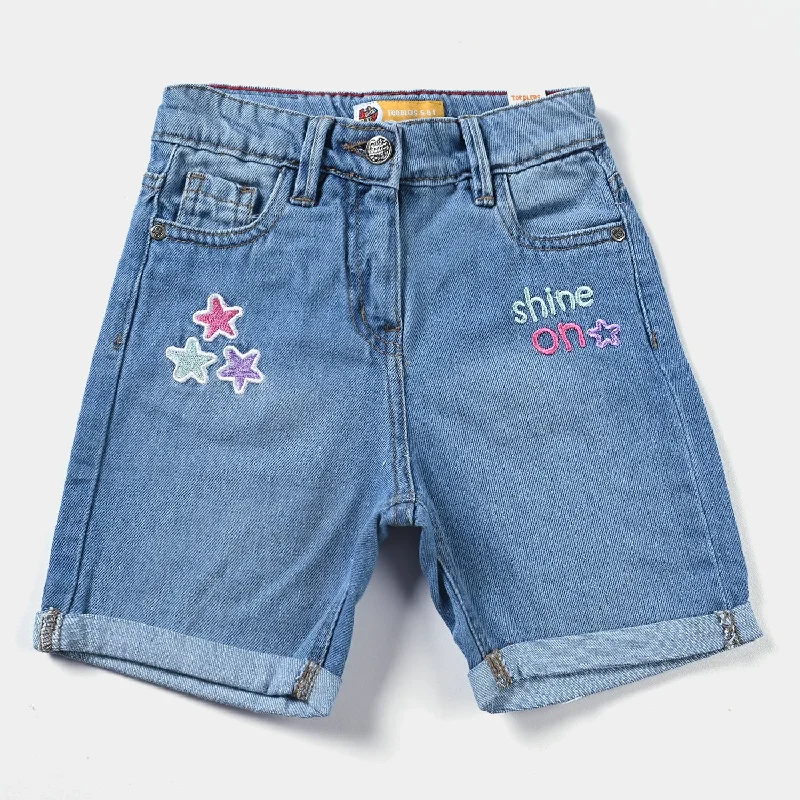 Men's Pants with Appliqué DetailsGirls Denim Short Star-Mid Blue