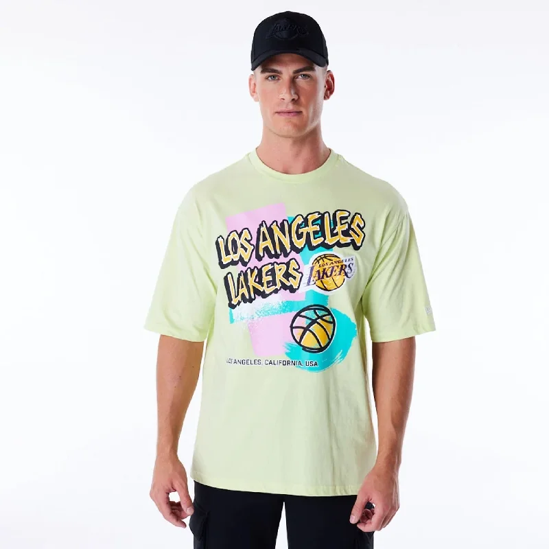 Men's Shirts with Geometric PatternsLA Lakers Retro Graphic Pastel Green Oversized T-Shirt