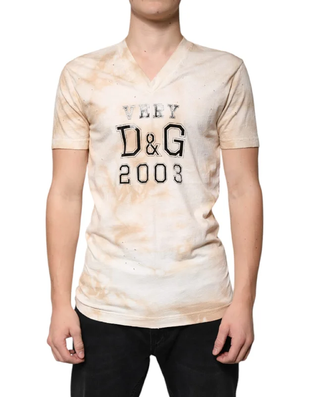 Men's Shirts with Spread CollarsDolce & Gabbana  Graphic Print Cotton V-neck Men's T-shirt