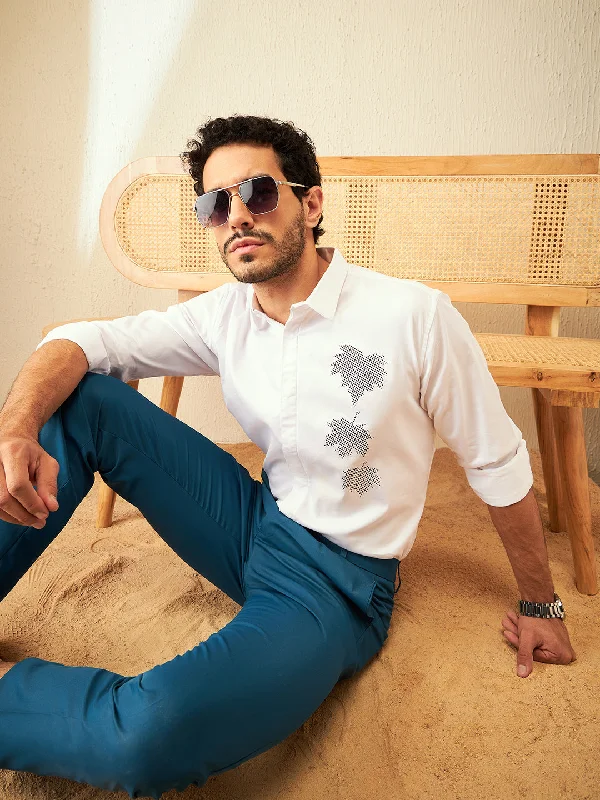 Men's Stain-Resistant Shirts for Mess-Free WearDENNISON White Smart Fit Floral Printed Opaque Party Shirt