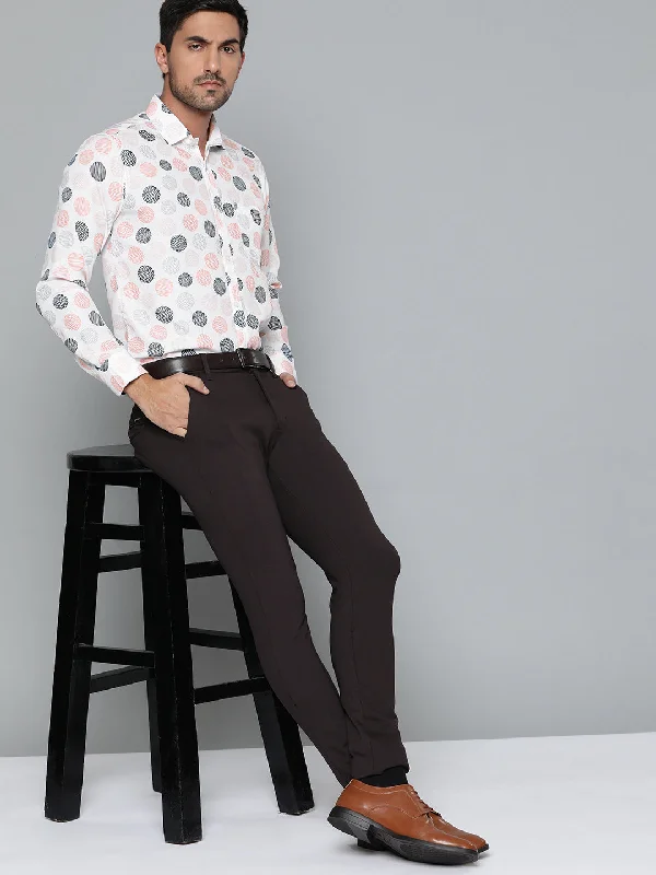Men's Performance Shirts for Active LifestylesMen White Geometric Printed Smart Slim Fit Formal Shirt