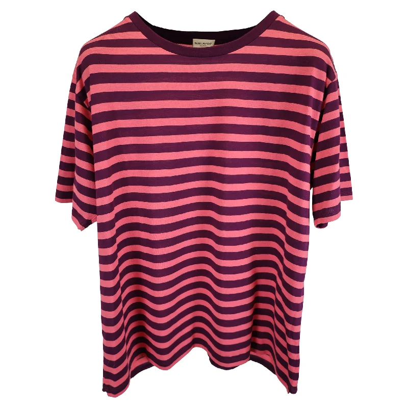 Men's Shirts with TiesSaint Laurent Striped Crewneck T-Shirt in Multicolor Cotton