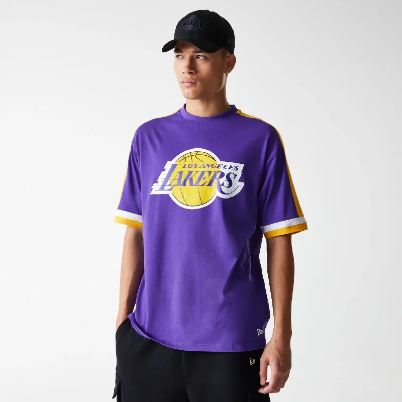 Men's Shirts with Ruffled HemlinesLA Lakers NBA Panel Purple Oversized T-Shirt