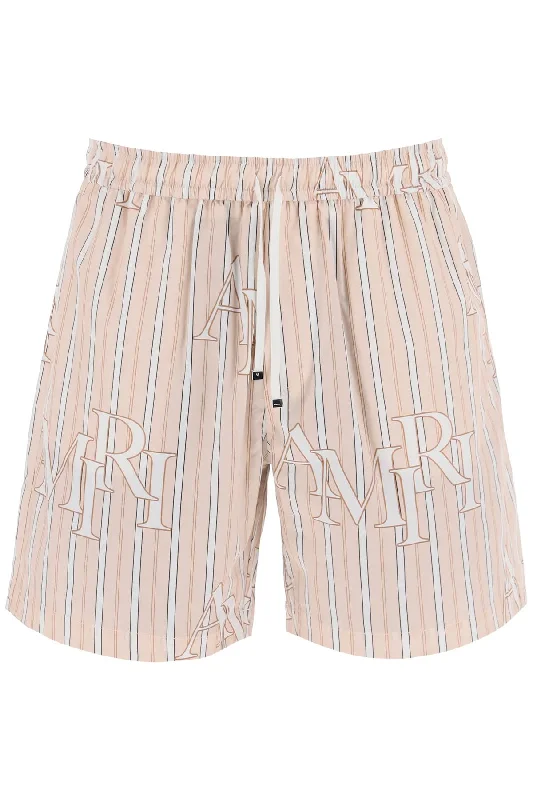 Men's Button-Fly Pants for a Traditional TouchAmiri Men's Stripe Technical Poplin Bermuda Shorts With Logo"Striped