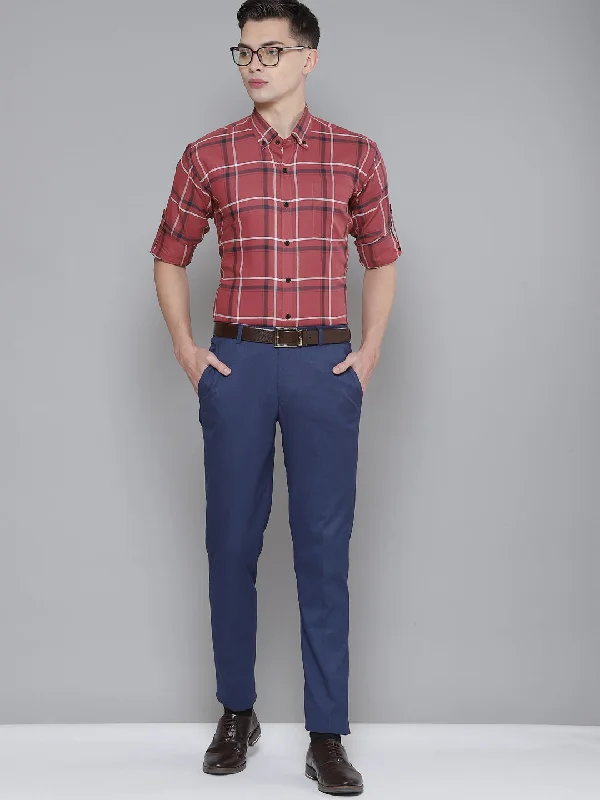 Men's Striped Long-Sleeve Shirts for a Maritime FeelMen Red Smart Slim Fit Checked Formal Shirt
