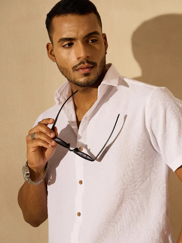 Men's Performance Shirts for Active LifestylesWihte Short Sleeves Cotton Shirt
