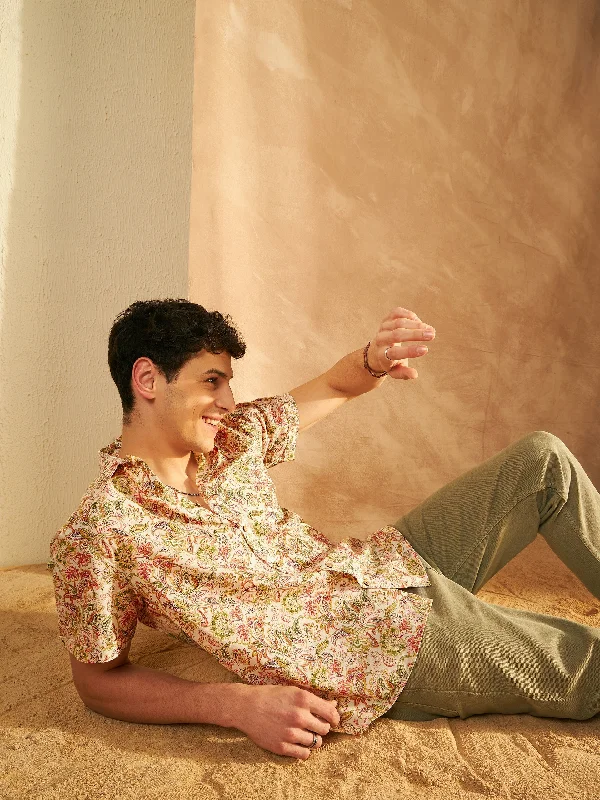 Men's Tab-Collar Shirts for a Crisp LookMen's Block Printed Lightweight Thin Cotton Shirt