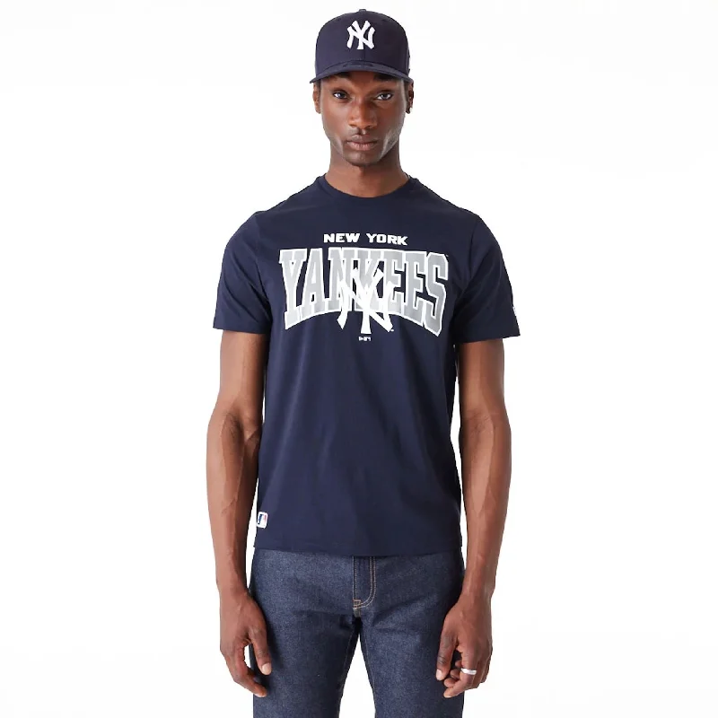 Men's Shirts with Appliquéd SleevesNew York Yankees MLB Arch Wordmark Graphic Navy T-Shirt