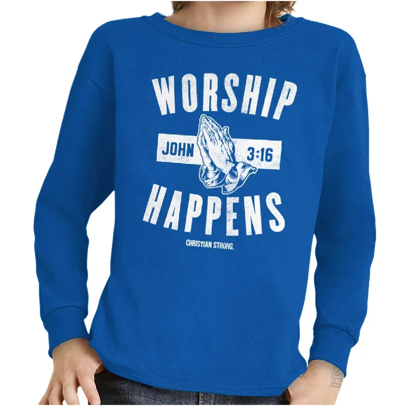 Men's Pattern Mixing Shirts for Creative StyleWorship Happens Youth Long Sleeve T Shirt