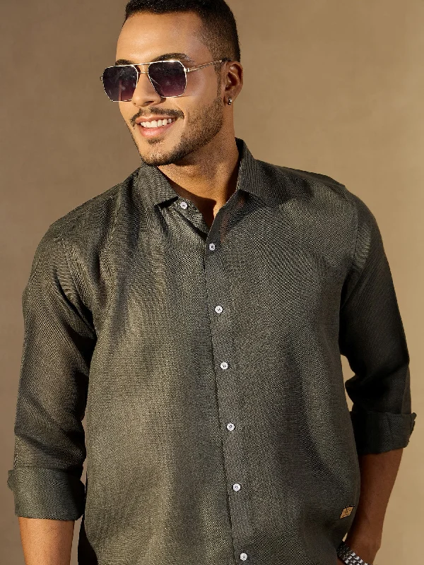 Men's Wingtip-Collar Shirts for a Classic TouchOlive Green Simple Oversized Linen Shirt
