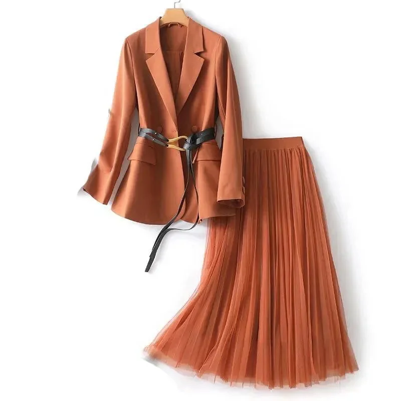 Belted Outfit Skirt Suit Set
