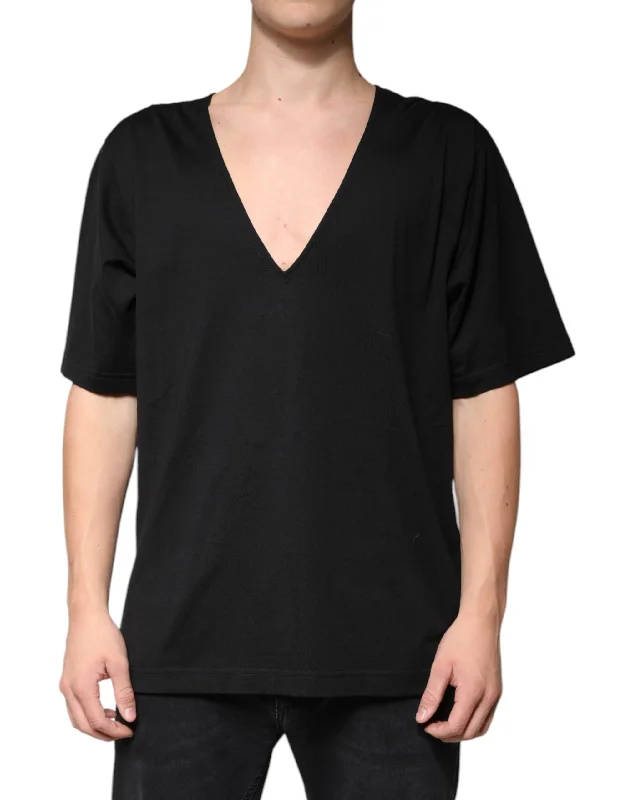 Men's Shirts with Surplice HemlinesDolce & Gabbana  Cotton V-neck Short Sleeves Men's T-shirt