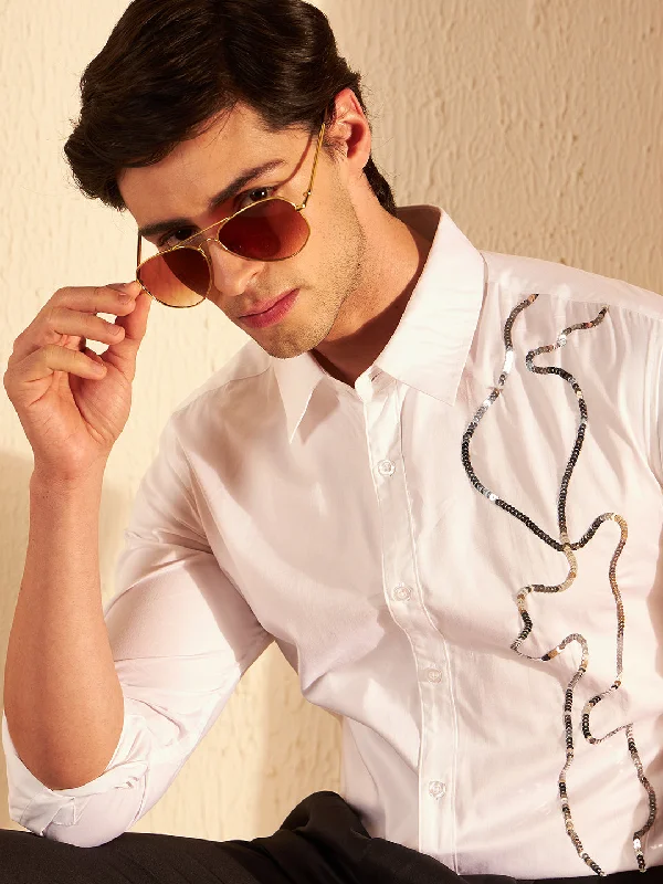 Men's Patterned Dress Shirts for a Unique TwistDENNISON Men White Sequenced Clubwear Shirt