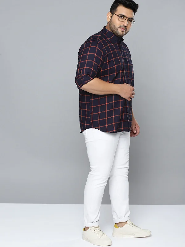 Men's Henley T-Shirts for a Casual TwistMen Navy Blue Smart Slim Fit Opaque Checked Formal Shirt
