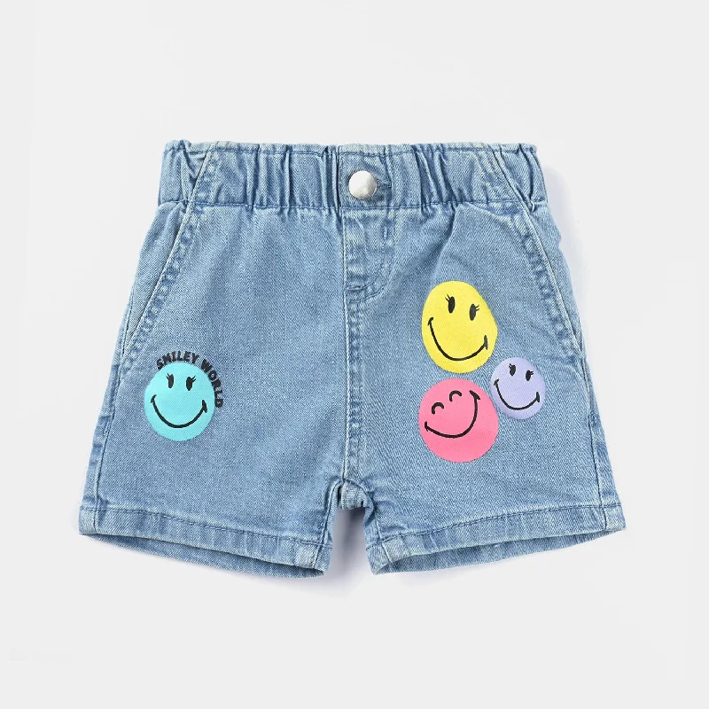 Men's Party Pants for a Fun Night OutInfant Girls Denim Short Smiley World-Ice Blue