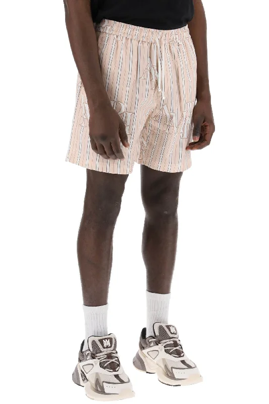 Men's Pants with Logo EmbossmentsAmiri Stripe Technical Poplin Bermuda Shorts With Logo  "striped