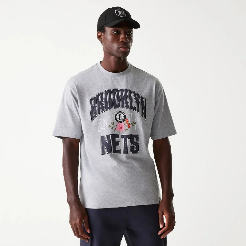 Men's Shirts with Patch PocketsBrooklyn Nets NBA Distressed Grey Oversized T-Shirt