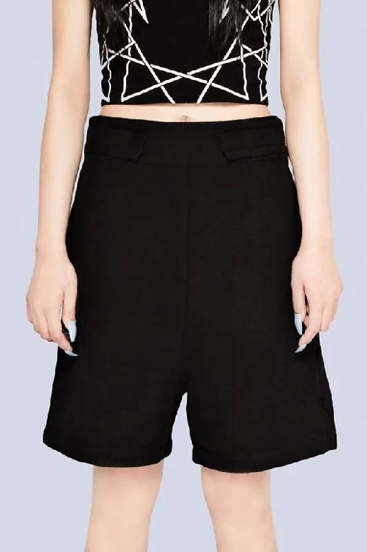 Men's Pants with Button-CuffsPlain Black Shorts - Unisex