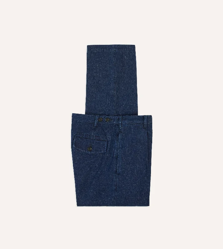 Men's Low-Waisted Pants for a Casual VibeIndigo Cotton-Linen Games Trousers