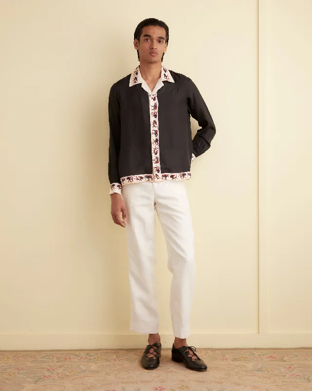 Men's Pants with Logo EmbossmentsLinen Suiting Trousers - Ivory