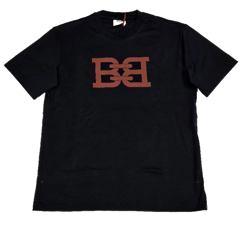 Men's Shirts with TiesBally 6301038 Men's Black 100% Cotton B-Chain Print T-Shirt