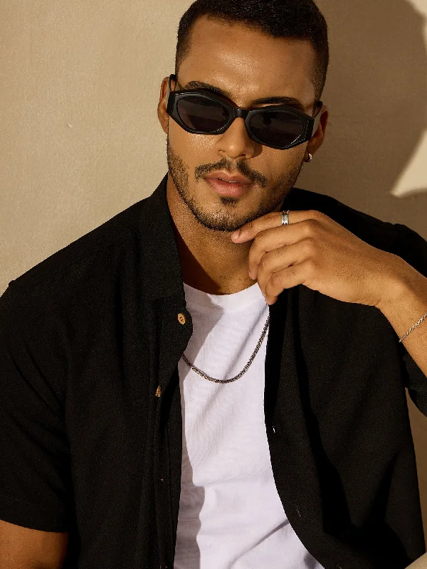 Men's Luxury Shirts for High-End FashionBlack Short Sleeves Cotton Shirt