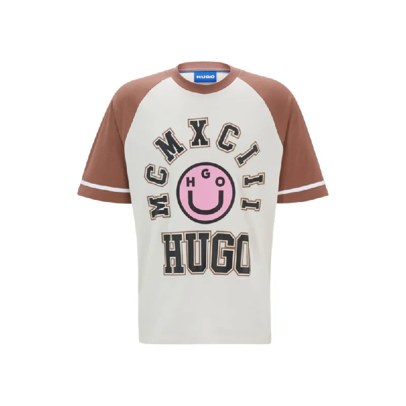 Men's Shirts with Ruffled HemlinesCotton-jersey loose-fit T-shirt with Happy HUGO print