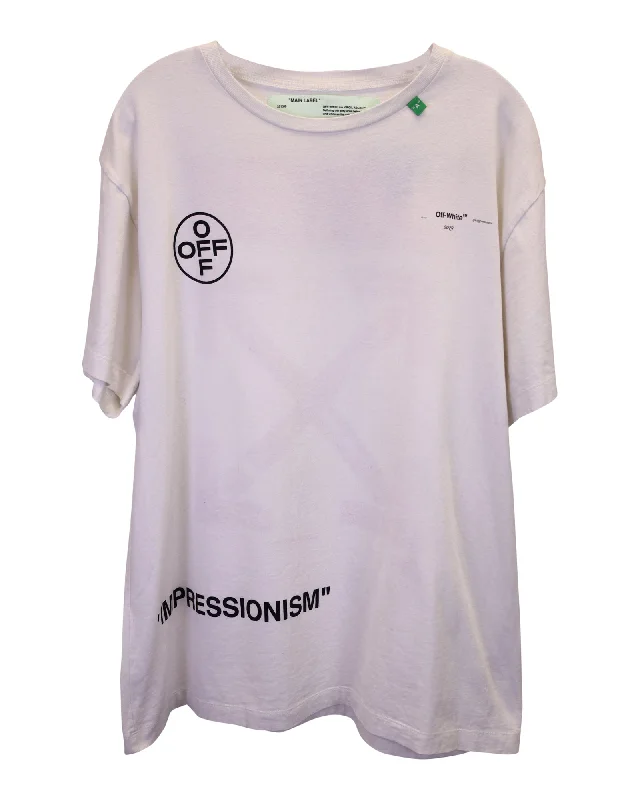 Solid-Colored Men's ShirtsOff-White Impressionism Print Crew Neck T-Shirt in White Cotton