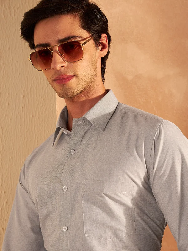 Men's Dressy Casual Shirts for Smart-Casual EventsDENNISON Men Light Grey Solid Formal Shirt