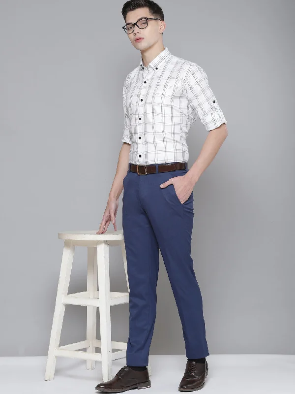 Men's Solid-Colored Shirts for VersatilityMen White Smart Slim Fit Checked Formal Shirt