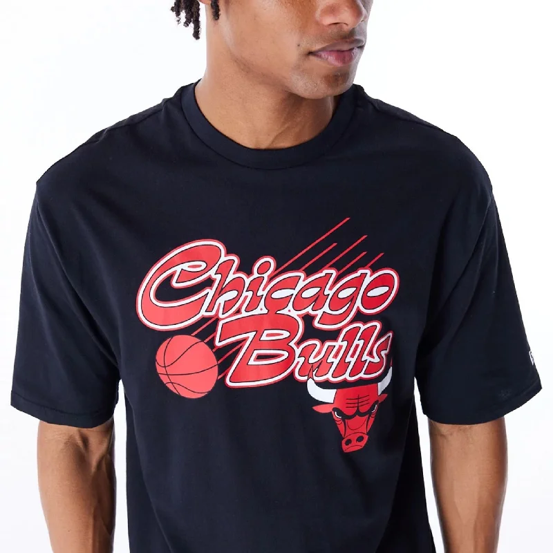 Men's Shirts with Barrel CuffsChicago Bulls NBA Script Graphic Black Oversized T-Shirt