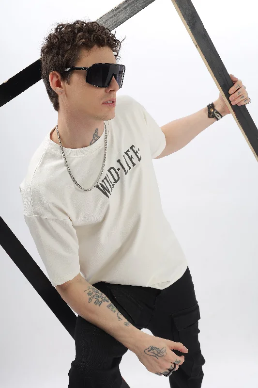 Breathable Men's Mesh TopsWild Life Printed White T-Shirt