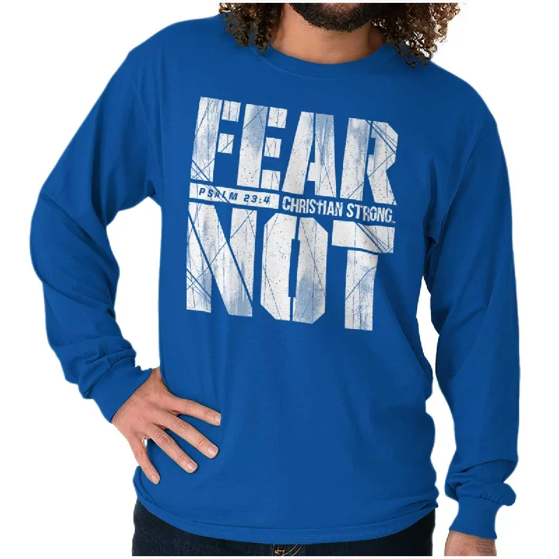 Breathable Men's Linen ShirtsFear Not Psalm 23:4 Long Sleeve T Shirt