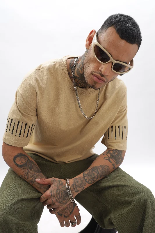Men's Shirts with Bow TiesNeedleTrack Meduim Beige Dropshoulder Tee