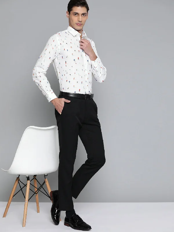 Men's Bamboo Fiber Shirts for Softness and BreathabilityMen White Smart Slim Fit Printed Formal Shirt