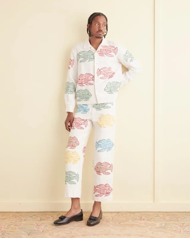 Versatile Men's ShortsPiscine Appliqué Trousers