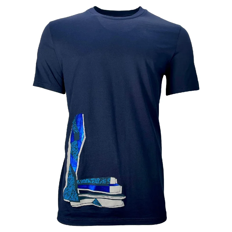 Men's Shirts with CollarsLanvin Graphic Print Crew Neck T-Shirt in Navy Blue Cotton