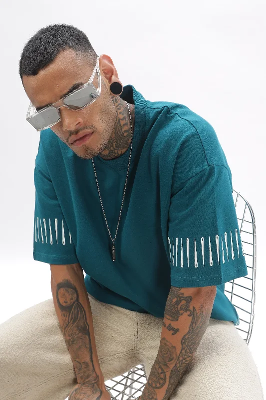 Striped Men's TopsNeedleTrack Peacock Green Dropshoulder Tee