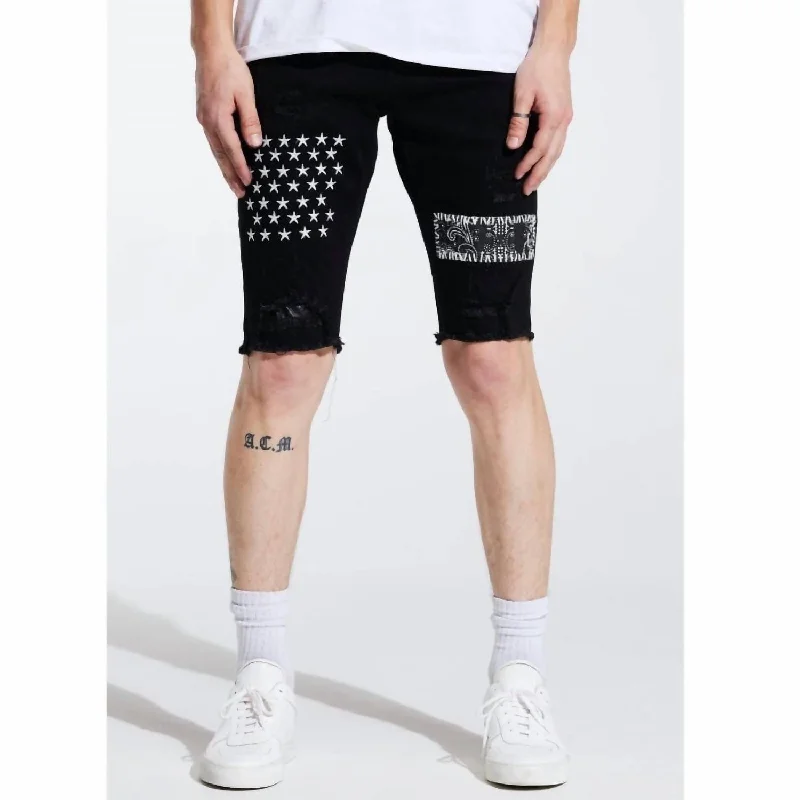 Men's Patterned Pants with Animal PrintsMen's Summit Patchwork Short In Black