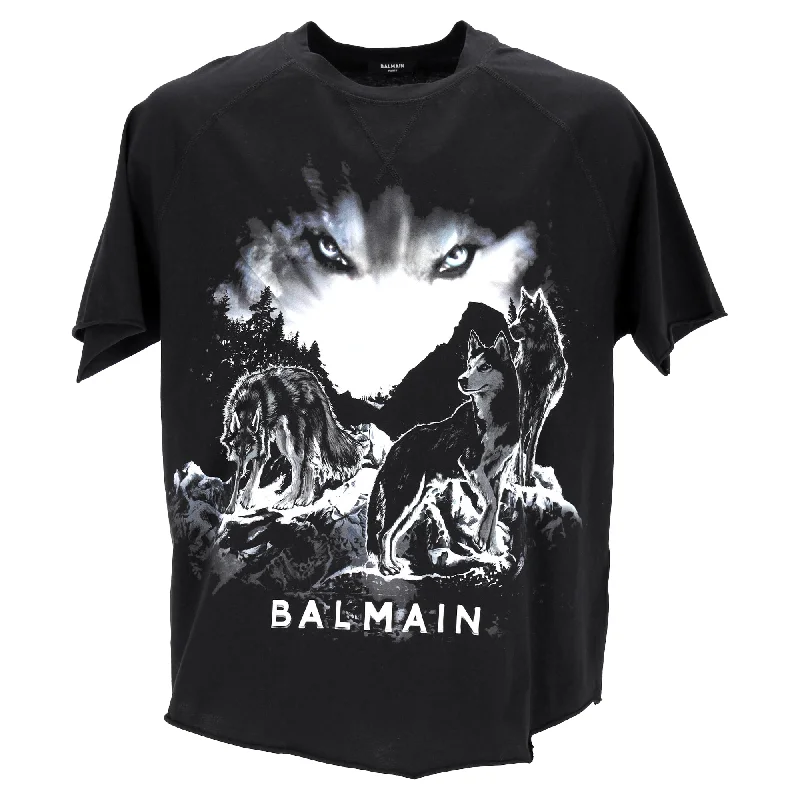 Men's Shirts with Barrel CuffsBalmain Wolf Print Crewneck T-Shirt in Black Cotton