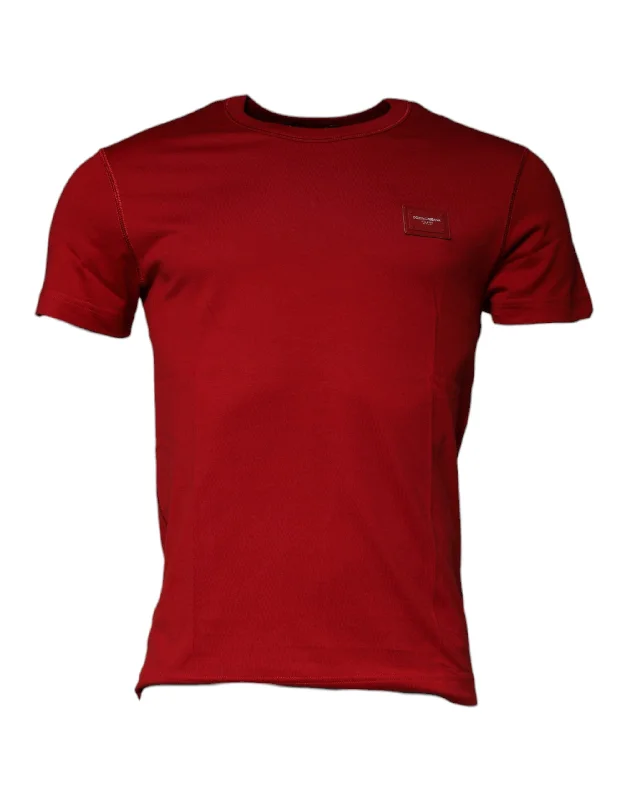 Men's Shirts with Velcro ClosuresDolce & Gabbana  Cotton Logo Plaque Men Crew Neck Men's T-shirt