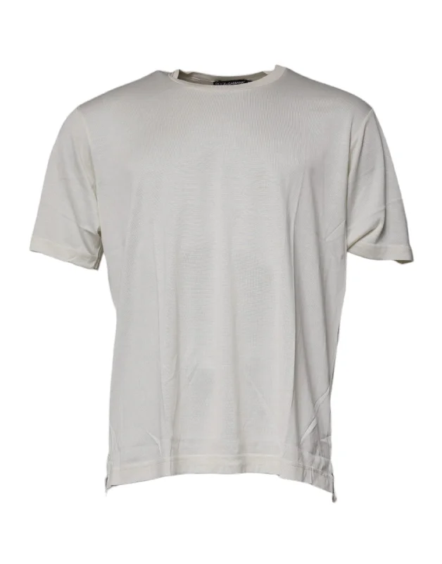 Men's Shirts with Patchwork SleevesDolce & Gabbana ivory Crew Neck Short Sleeve Men's T-shirt