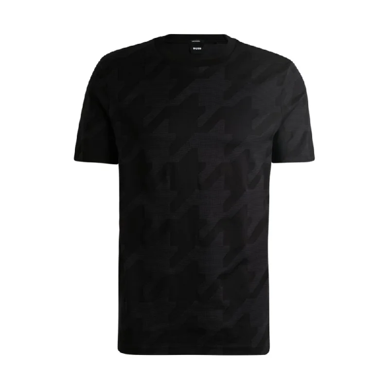 Men's Shirts with Single-Breasted DesignsMercerized-cotton T-shirt with houndstooth jacquard