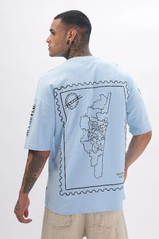 Men's Shirts with Mandarin CollarsMadras Unisex celestial blue Drop-Shoulder T-Shirt
