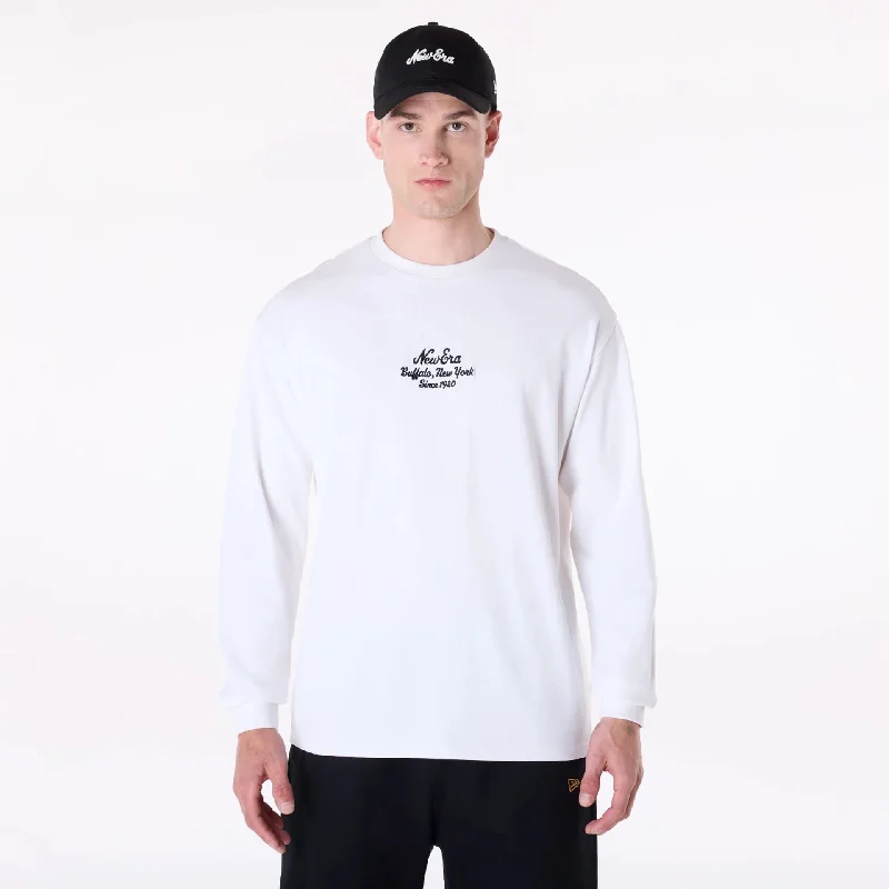 Men's Shirts with Appliquéd SleevesNew Era Graphic White Long Sleeve T-Shirt