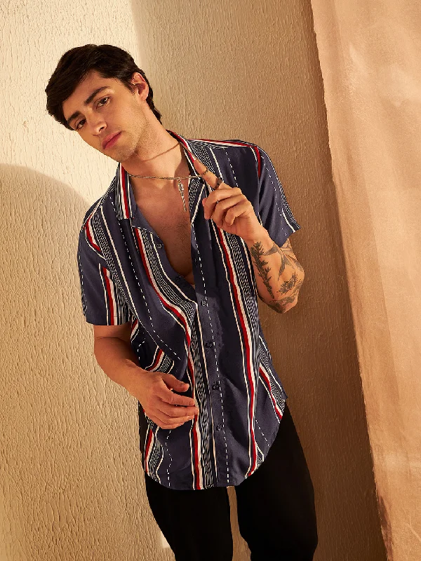 Men's Easy-Care Shirts for Busy LifestylesDENNISON Men Blue & White Striped Shirt