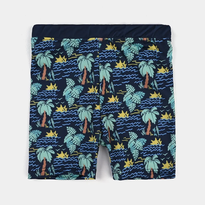 Men's Board Shorts for SurfingBoys Microfiber Jersey Swim Short Tree-NAVY