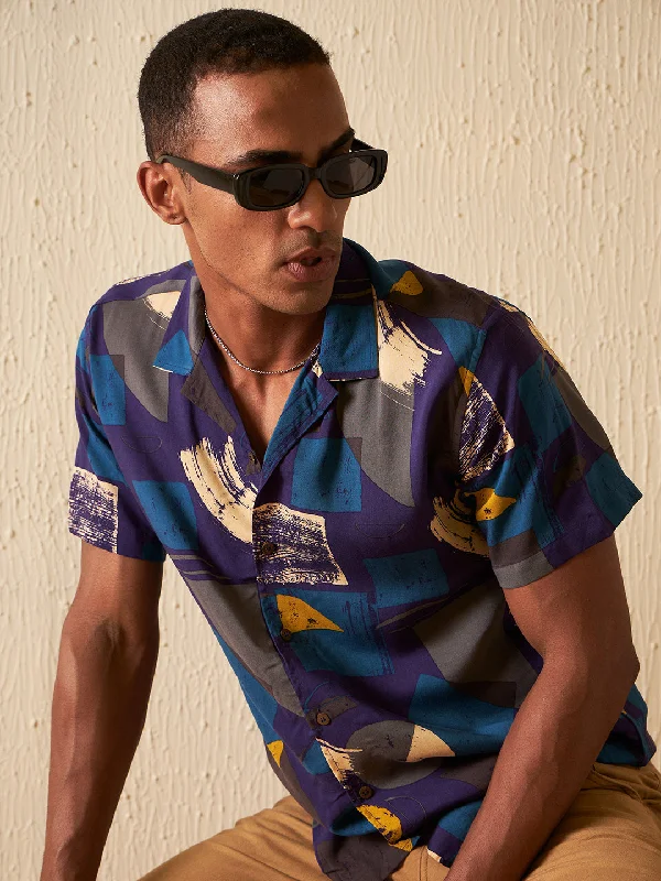 Men's Limited Edition Shirts for ExclusivityDENNISON Men Smart Abstract Printed Cuban Collar Casual Shirt