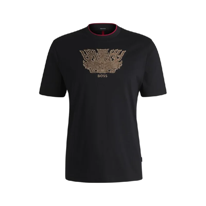 Men's Shirts with Contrast Stitchingx Creation of the Gods T-shirt with Taotie embroidery