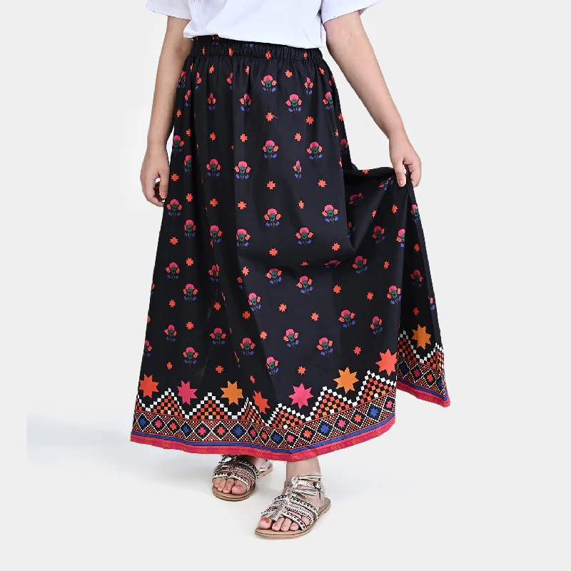 Men's Patterned Pants with Camouflage PrintsGirls Cotton Poplin long Skirt Faded Rose-BLACK